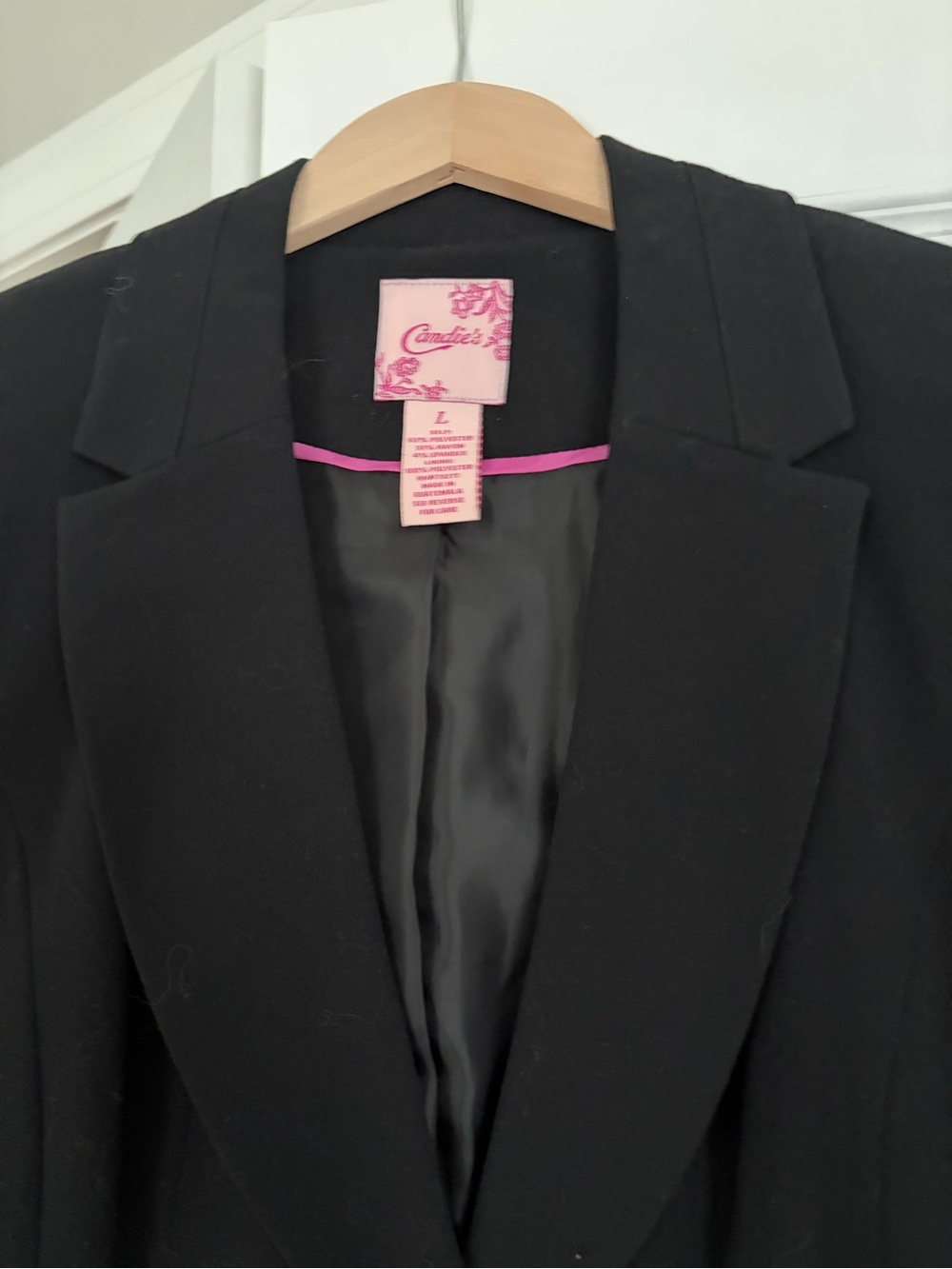 Candie's Black Women's Blazer with Pink Trim Label